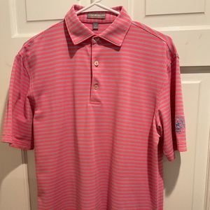 PETER MILLAR  Crown Sport Golf Polo Shirt Sz Small  Pink and Blue Striped